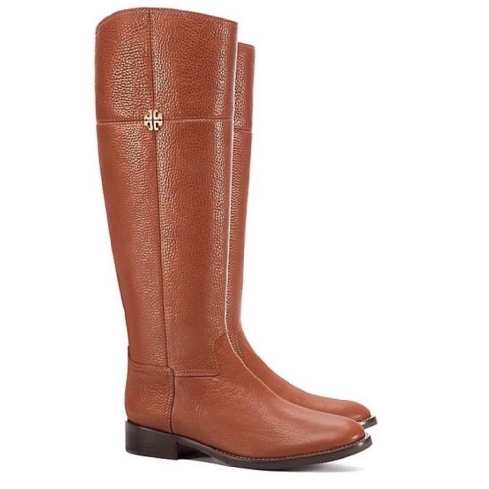 Tory Burch Jolie Pebble Leather Brown Riding Boots 8.5